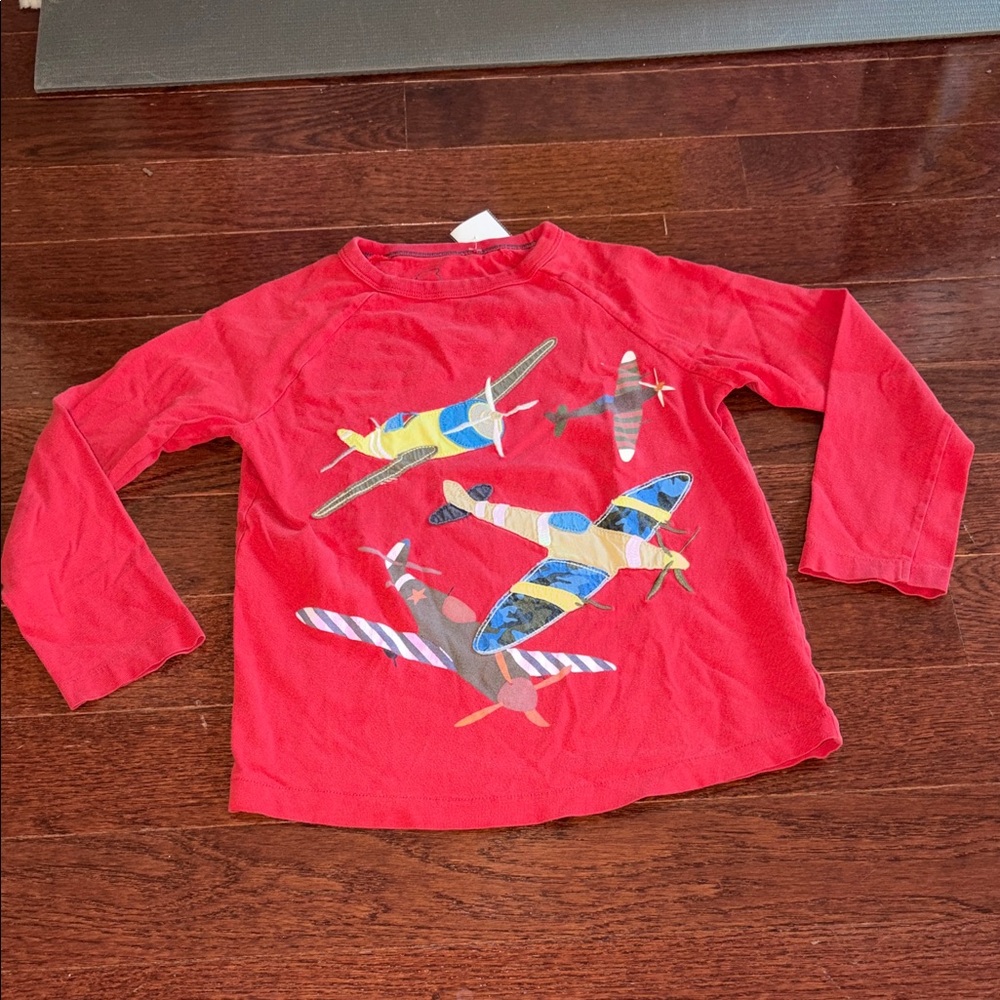 Mini Boden ref appliqué Long Sleeve Shirt with Airplane Design